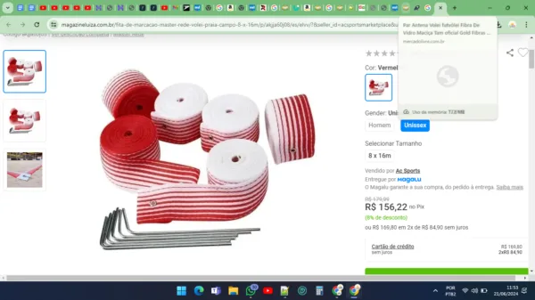 FITA DE DEMARCAÇÃO PARA FUTEVOLEI MASTER REDES 8CMx16M VERMELHO/BRANCO - Image 2