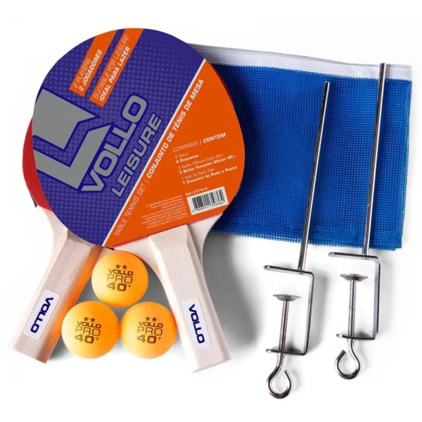 KIT TENIS DE MESA VOLLO 2 RAQUETES + REDE COM SUPORTE + 3 BOLAS - Image 2